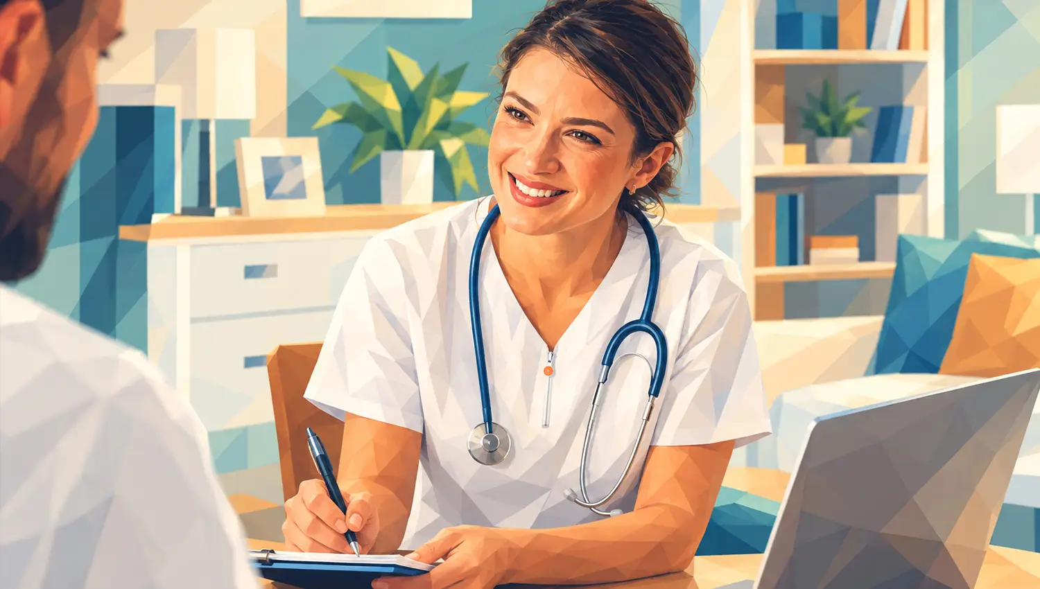 Branchenmotiv für Arztpraxen und medizinische Versorgungszentren zur Darstellung moderner IT-Lösungen im Gesundheitswesen.