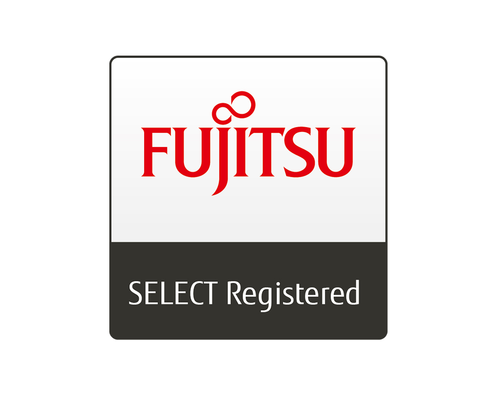 Fujitsu SELECT Registered Partner Logo als Kennzeichnung einer Partnerschaft für professionelle IT-Hardware und Infrastrukturlösungen.
